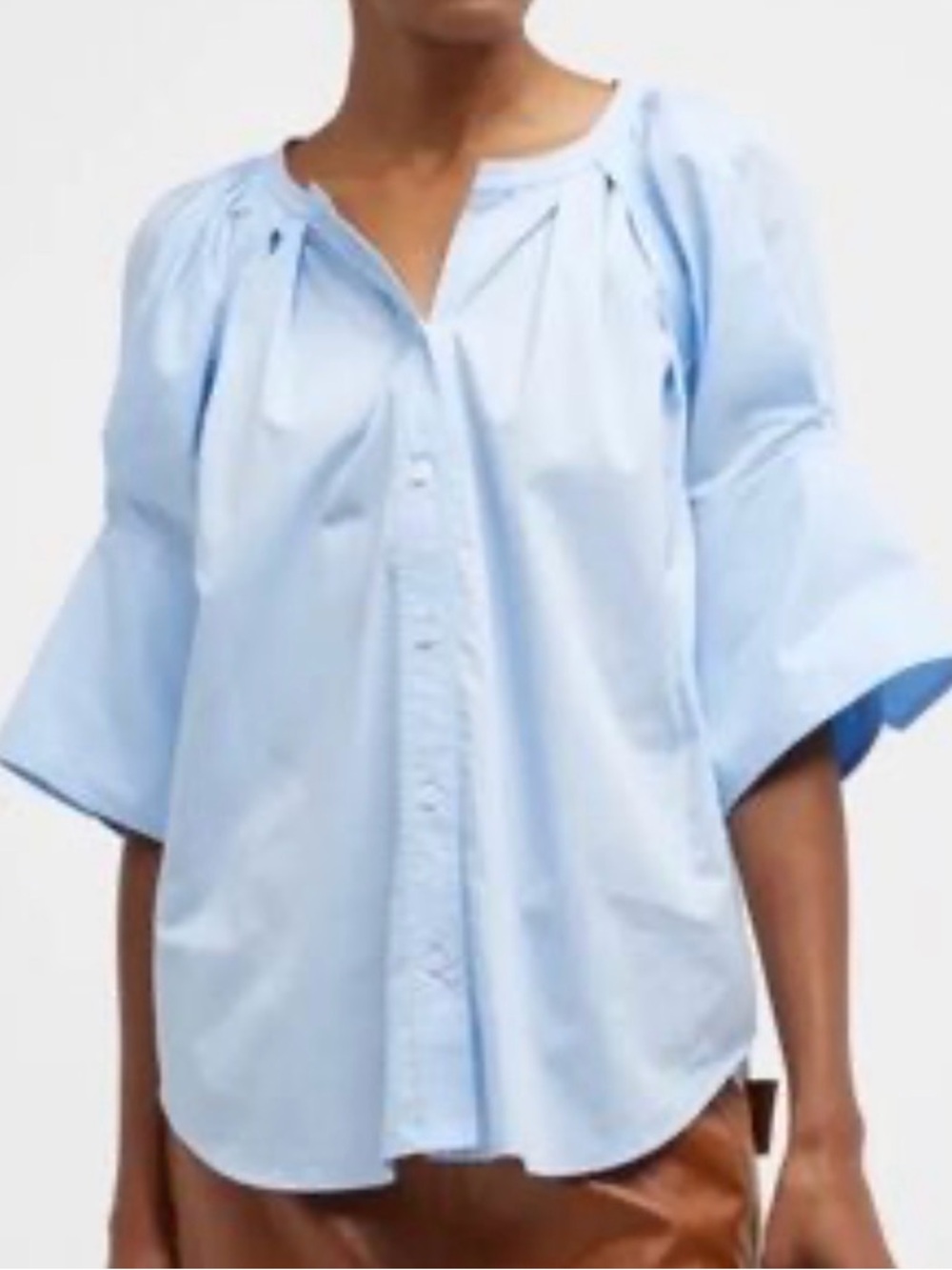 A.L.C. Light Blue Button-Front Peasant Blouse